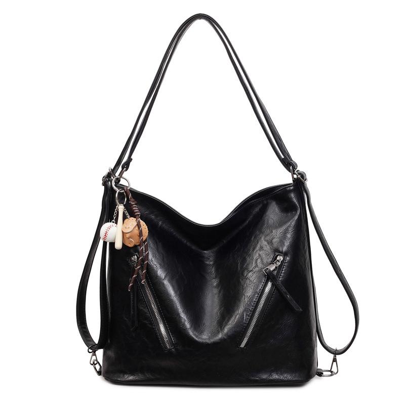 Leather Hobo Bag Women's Fashion Shoulder Tote with Dual Zip Pockets and Adjustable Strap