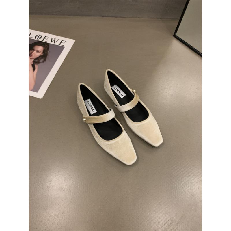 Nova Moda Camurça Flats Mocassins Mulheres Marie Janes Primavera Sapatos De Biqueira Quadrada Sapatos De Dança De Balé Moda Vestido De Luxo Zapatos Mujer