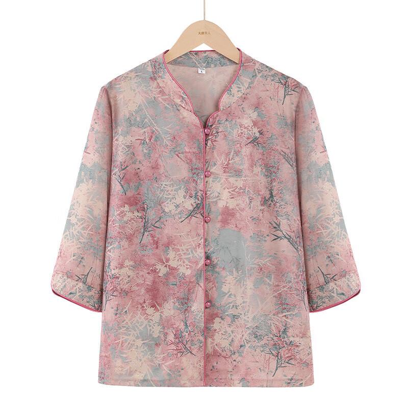 Elegant Stand-Collar Breathable Shirt for Middle-Aged Women XL