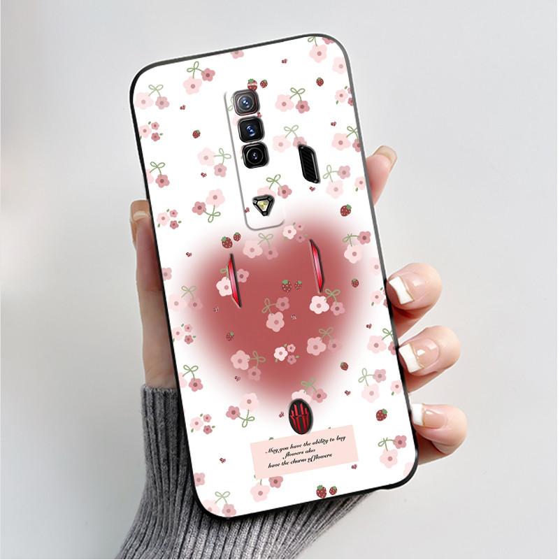 Pattern Case For ZTE Nubia RedMagic 7 5G Funda For Nubia RedMagic 7S 5G Soft Silicone Black Shell Cute Flower Cartoon Capa Cover