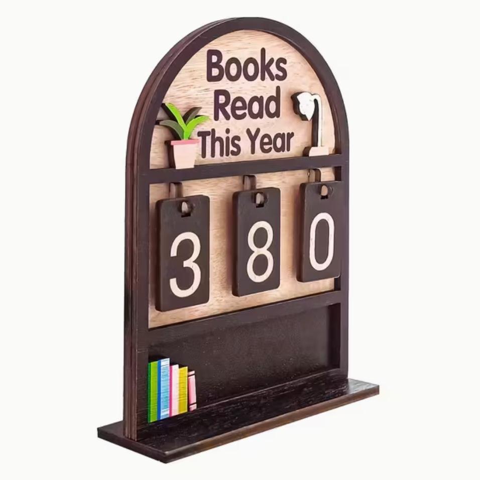 Wooden Yearly Book Counting Ornament Display This Year'S Reading Tracker Can Monitor Up To 999 Books Office Bookshelf Decoration