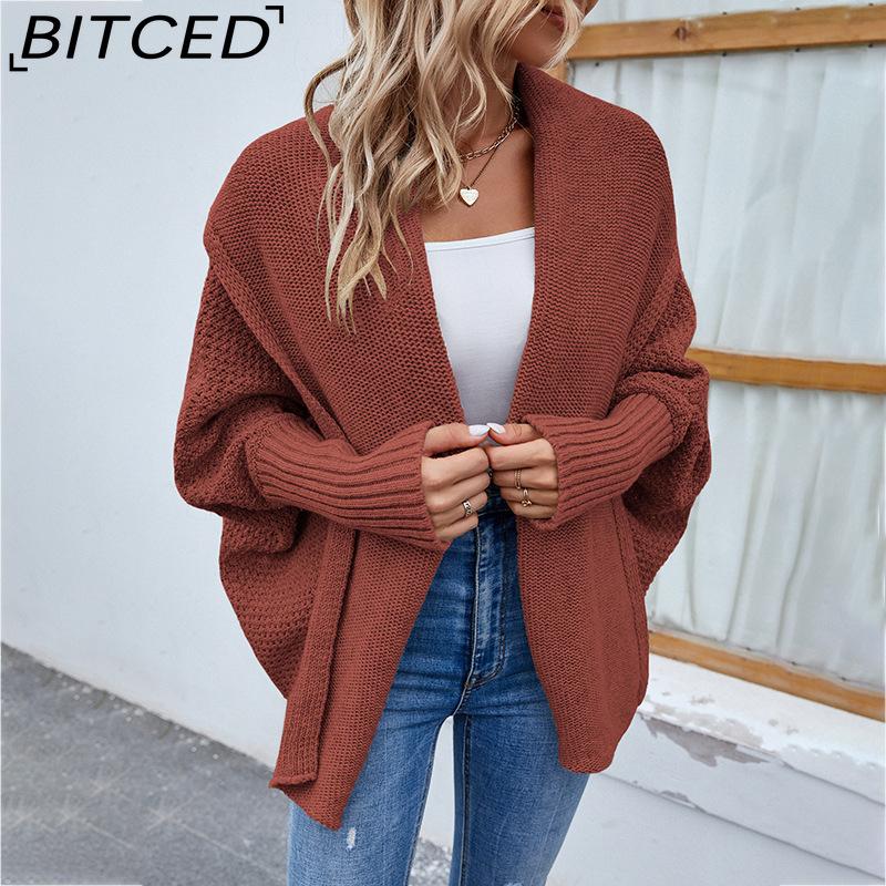 BITCED Autumn/Winter Women's Knitwear Solid-Colour Batwing-Sleeve Cardigan