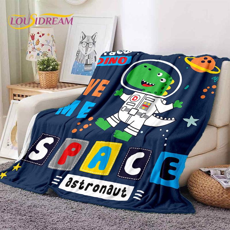 3D Uroczy Dino Kreskówkowy Dinozaur Kosmos Dzieci Miękki Flanelowy Koc na Łóżko Sypialnię Sofę Piknik, Koc do Rzucania na Zewnątrz Rekreacja