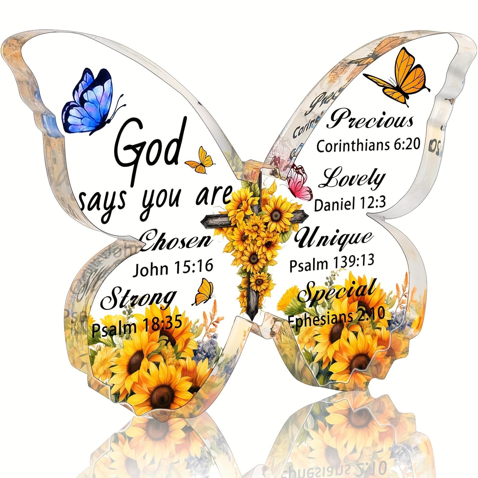 

1pc Sunflower & Butterfly Acrylic Tabletop Decor - Inspirational Christian Bible Verse Accessory with Pastel Sunflowers, Blue Butterflies & Ephesians 7*10cm