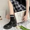 Black Platform Pumps Women's Ankle Buckle Japanese Patent Leather Mary Jane Shoes Punk Thick Heels Lolita Footwear
