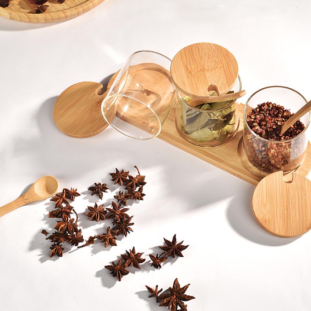 3 stk Glass Oppbevaringskrukke Salt Godteri Kjeks Te Kaffebønner Organizer Flaske Trelokk Beholder Krukke Mat Frokostblanding Kjøkkenoppbevaring