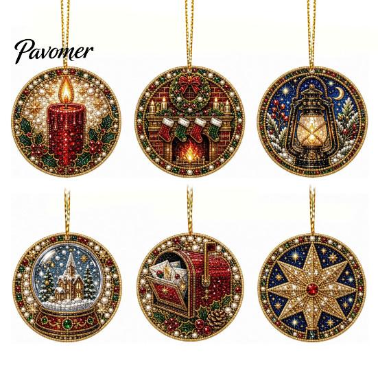 Acrylic Santa Hanging Ornaments 6 Pcs Christmas Pearl Art Ornaments, 2D Flat Holiday Tree Pendant, Effect Decoration for Home Wall Door Window