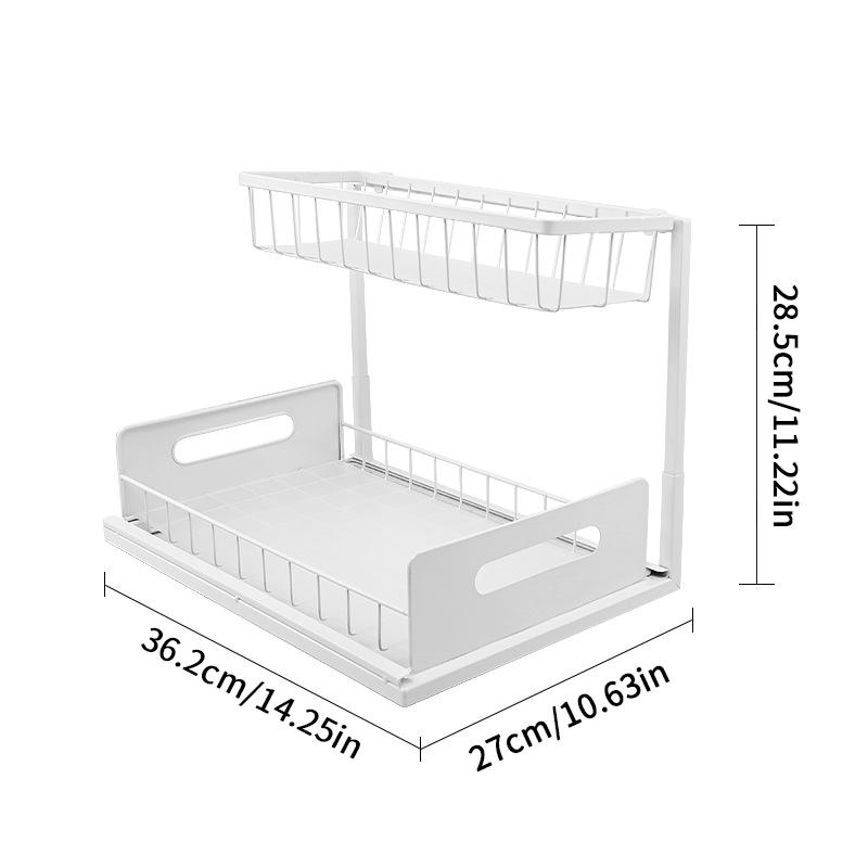 1Pcs 2-Tier Sliding Under Sink Shelf Pull-Out Cabinet Organizer Durable Metal Storage Rack For Kitchen Bathroom Storage белый 2530₽