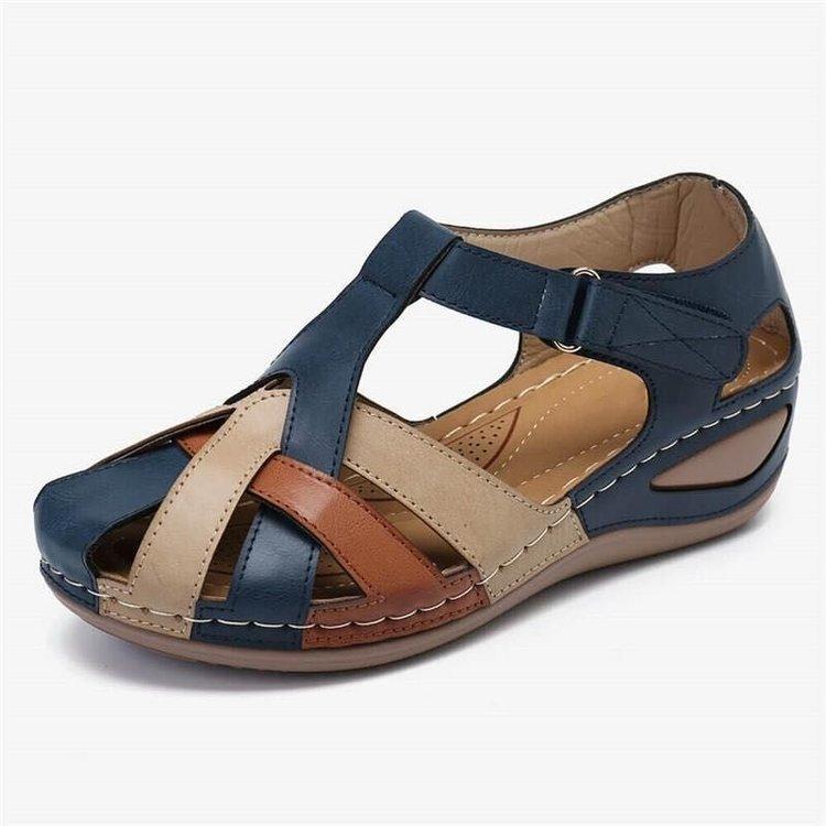 

Slope heel women s round head large size bag head sandals women s retro summer Roman shoes Velcro 43 синій