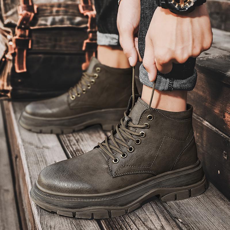Handmade Men Boots Autumn Vintage Casual Leather Shoes British Ankle Boots Fashion Motorcycle Boots Office Male Comfortable Shoe