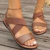 New cross elastic band flat sandals women's style large size solid color fish mouth shoes