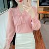 Camicia da Donna Dolcevita con Fiocco Stile Coreano Manica Lunga Dolce