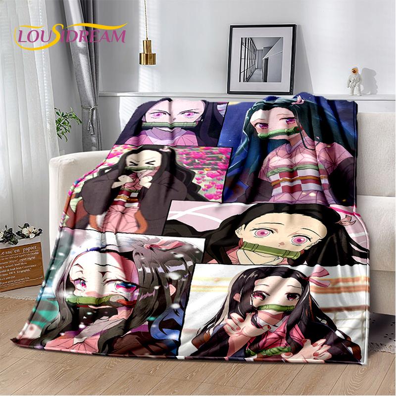 3D Demon Slayer Anime Kamado Nezuko Tanjirou Cartoon Blanket Soft Throw for Home Bedroom Bed Sofa Picnic Cover Child