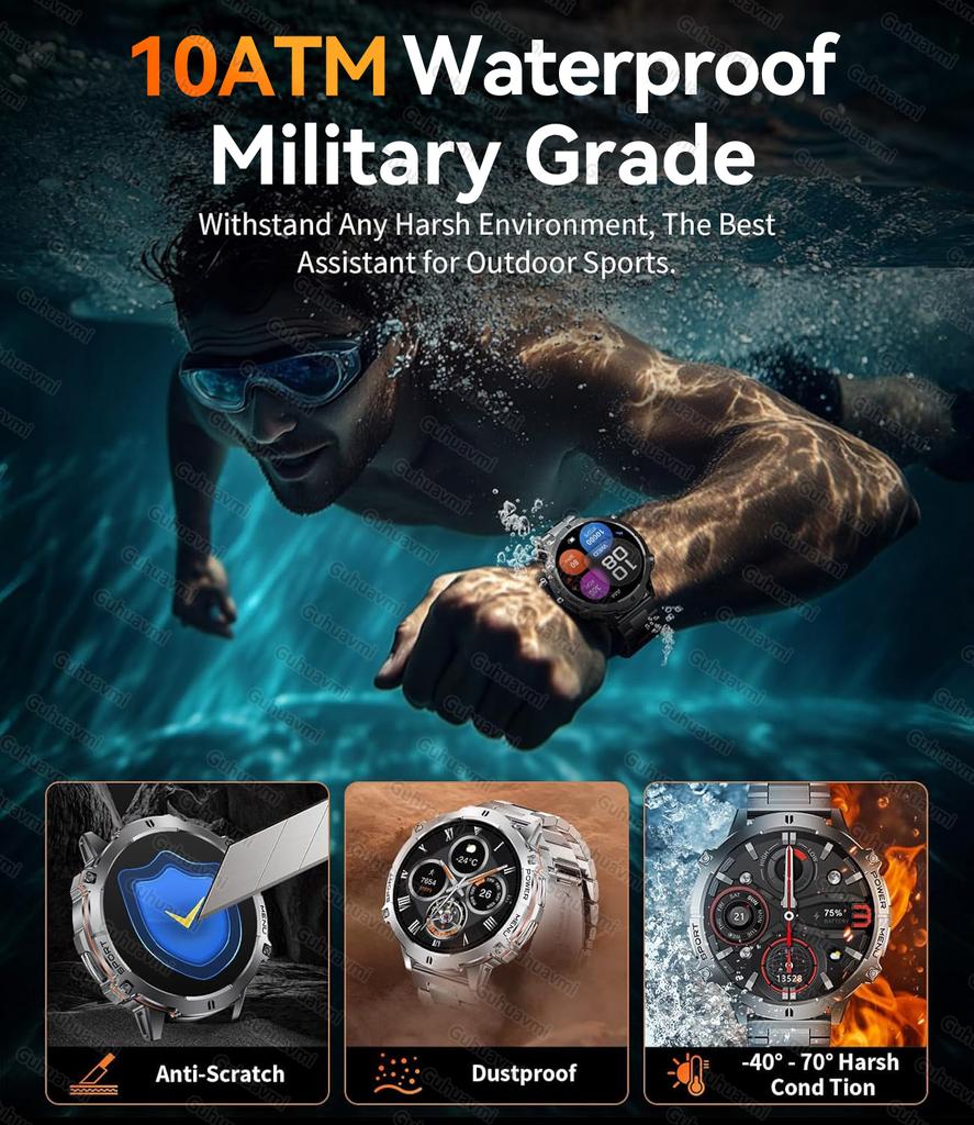 2026 New T-Rex3 1000mAh Battery Sports SmartWatch 1.73" AMOLED Screen 10ATM Waterproof Compass Altimeter Military bracelet Men