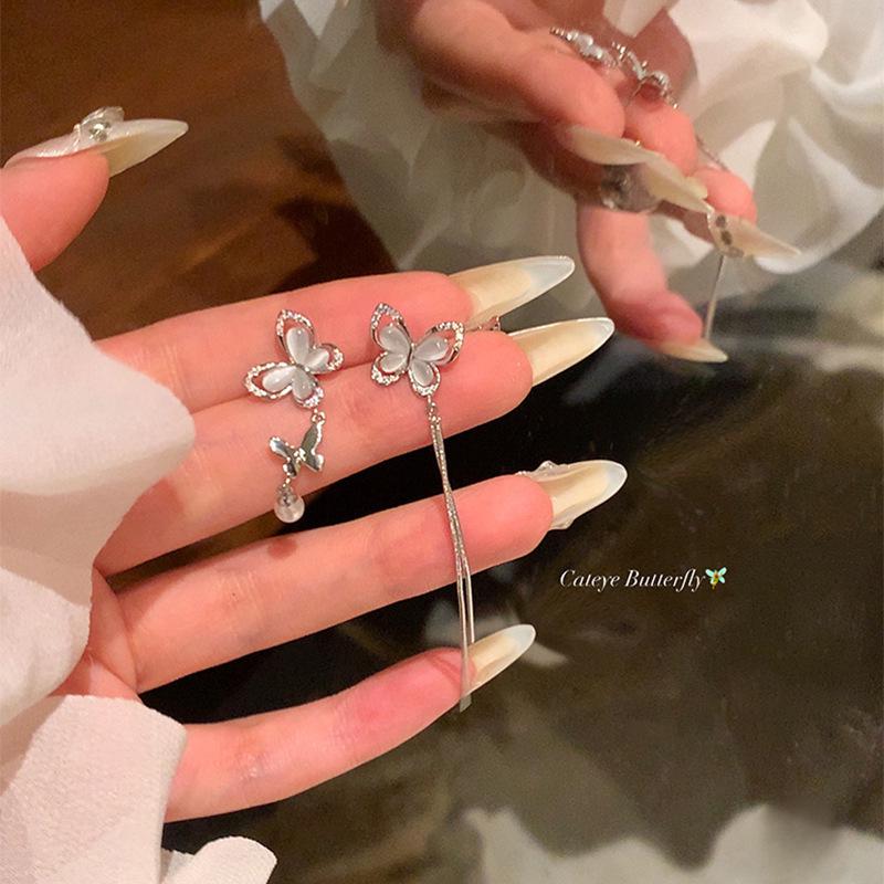Zircon Bow Tassel Earrings: 925 Silver, Trendy, Versatile, Light Luxury