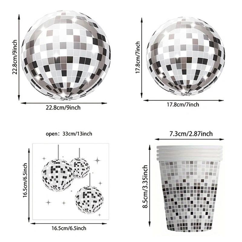 20pcs Disco Silvery Theme Disposable Paper Party Plate Set Wedding Birthday Anniversary Picnic Decoration Shower Travel Supplies