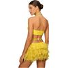 Womens Sparkle Rhinestone Dance Bodysuit Faux Feather Accents Halter Backless Sleeveless Leotard Latin Costume