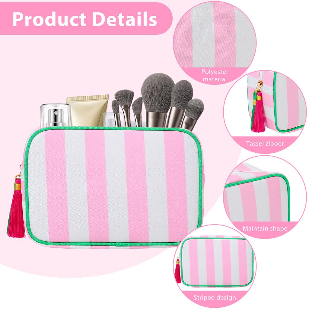 Travel Makeup Bag Portable Tassel Toiletry Bag with Zipper Fashionable Stripe Multi-purpose Storage Bag for Skincare Haircare