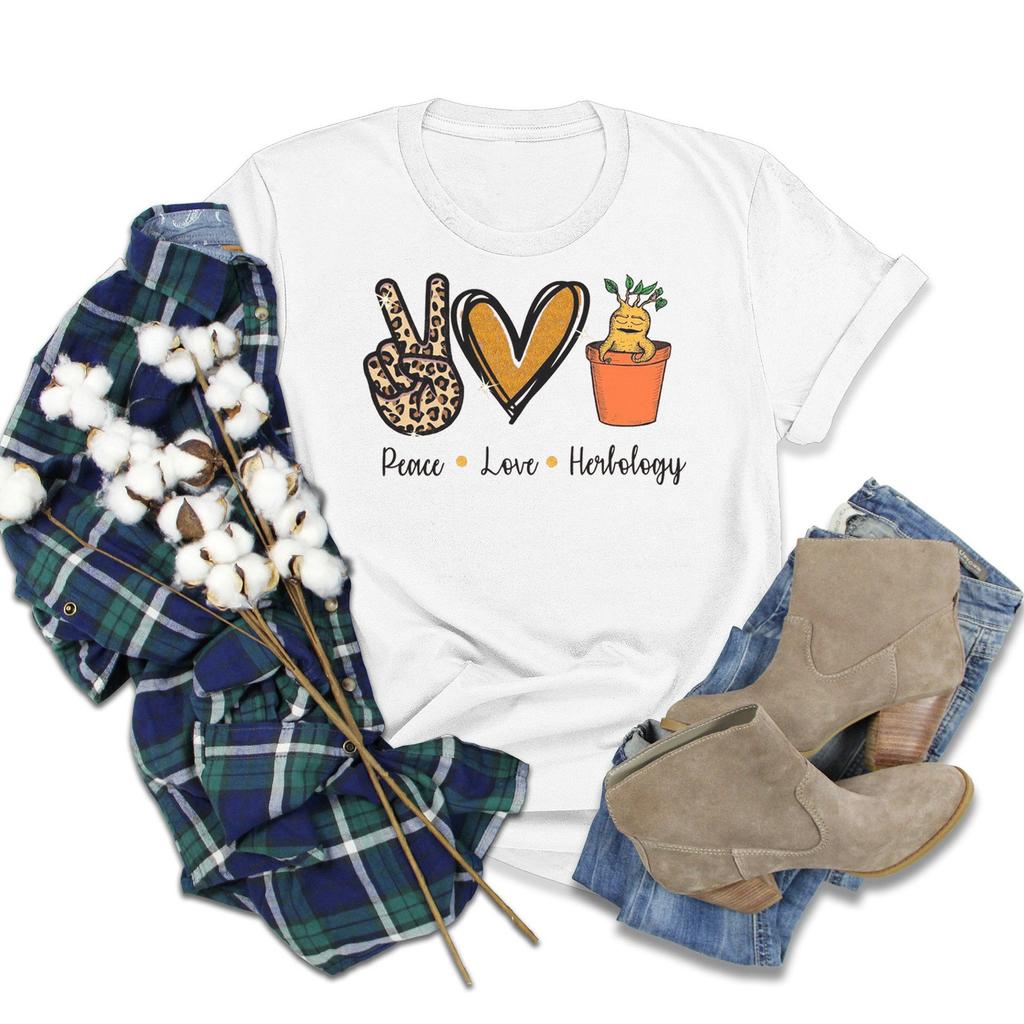 Casual Ladies Basic O-kołnierz Zielarstwo Rośliny Topy z nadrukiem T-shirt damski Krótki rękaw Damski T-shirt Girl, Drop Ship