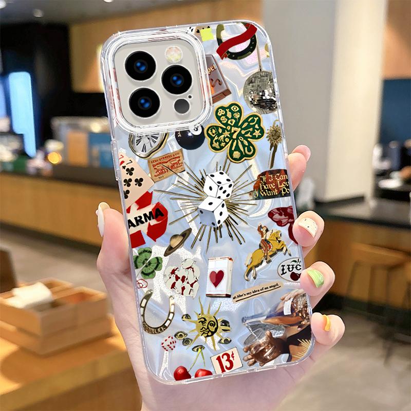 

Иллюстрированный светоотражающий камлотный лазерный чехол для телефона iPhone 16 15 14 13 12 11 Pro Max XR XS X 8 7 6S 6 Plus SE 2020 2022 Чехол Funda iPhone 16