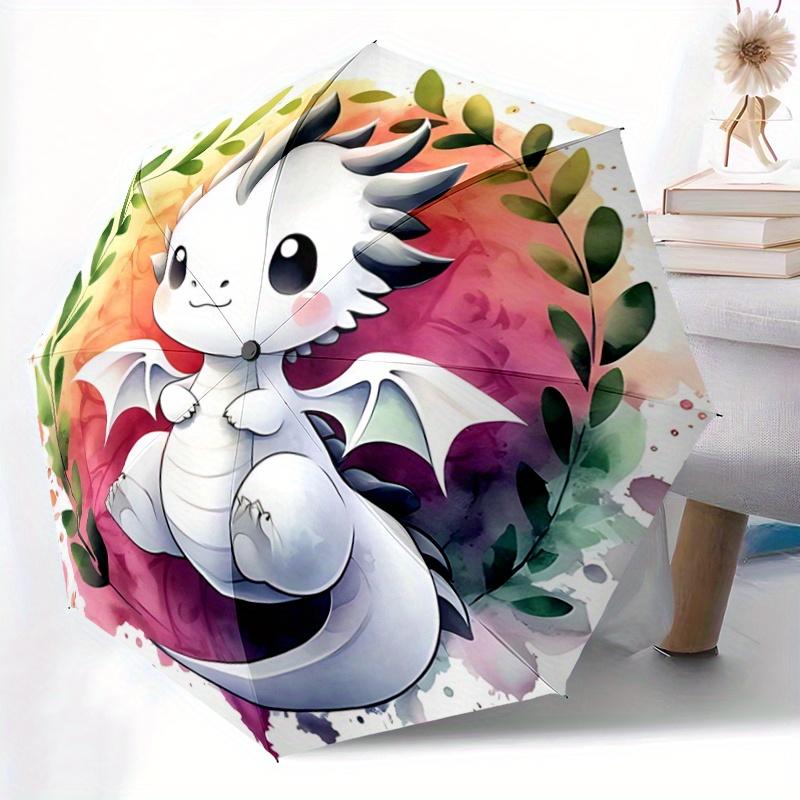1pc Adorable White Dragon Cartoon Automatic Opening and Closing Folding - A Good Choice for Gifts, Fashionable and Convenient Umbrella With