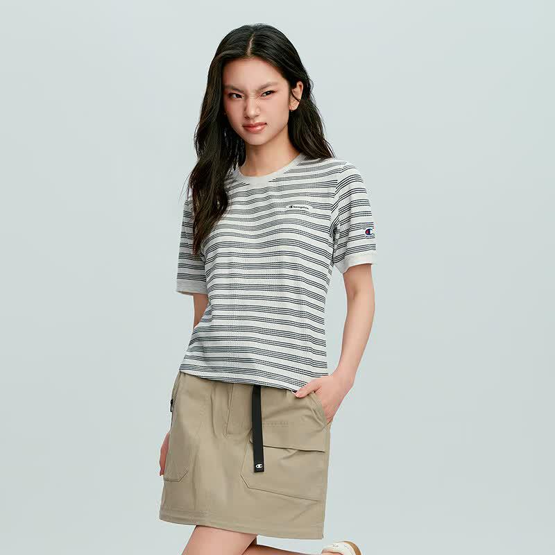 Champion Women's Striped Knit Short Sleeve Tee