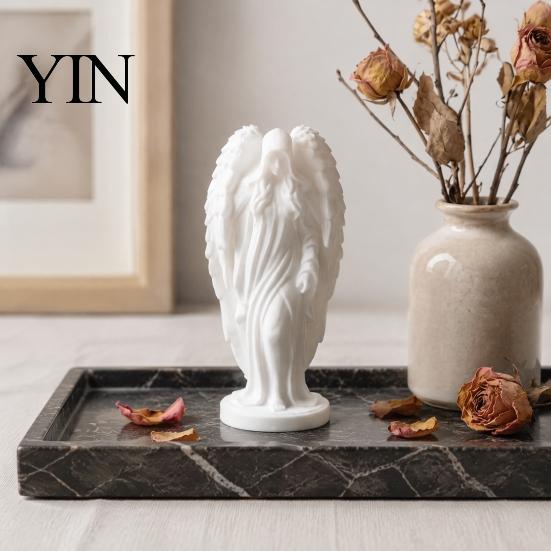 Memorial Gift for Her 3D Printed Hooded Angel Figurine, Elegant White Winged Statue, Desktop Ornament Study European Style Minimalist Sculpture