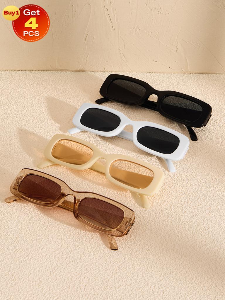 4PCS Rectangular Frame Women Sunglasses Daily Life For Men Vacation Outfits Fashion Glasses.