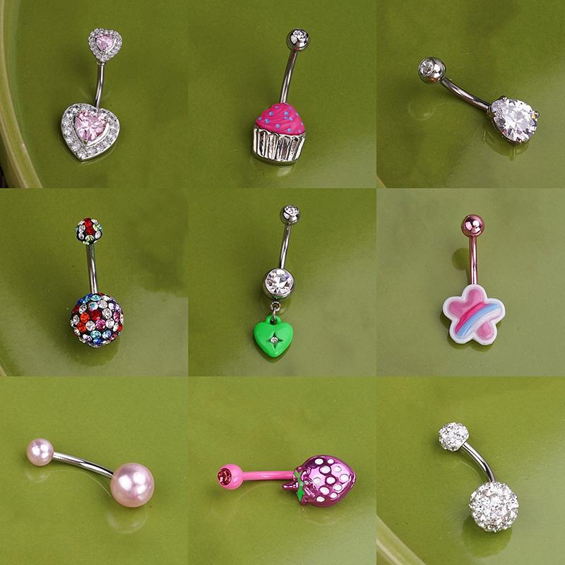 Sweet Dinosaur Navel Ring Zircon Heart Strawberry Belly Button Ring For Women Body Piercing Decor Vacation Leisure Beach Jewelry