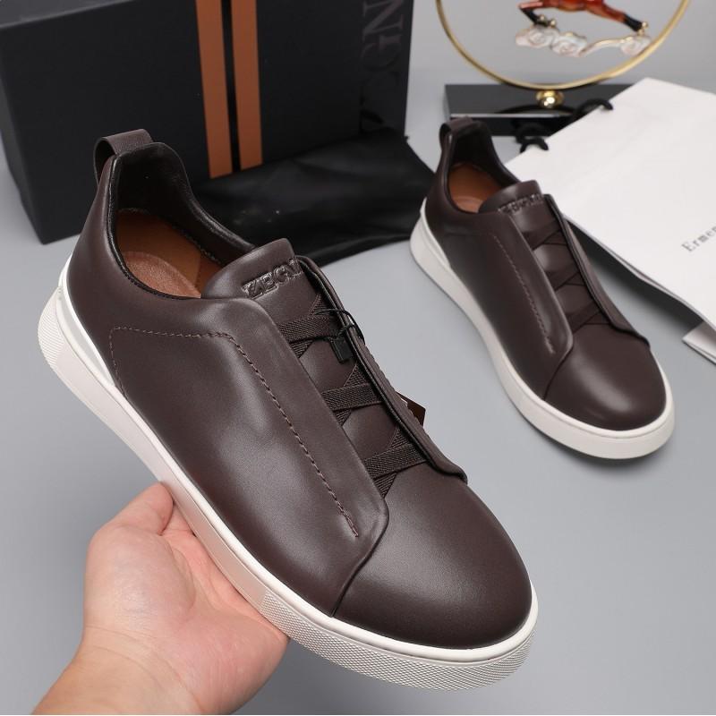 Mens Genuine Leather Slip-On Casual Sneakers Low-Cut Breathable Lightweight Comfortable Everyday Shoes