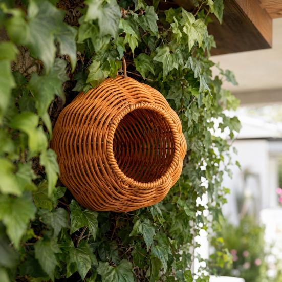 Parakeet Nest, Chewproof Plastic Frame Washable Small Bird House for Cage, Hanging Cozy Sleeping Nest, Woven Rattan Bird Nest with Metal Hooks
