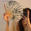 Chinese Japanese Style Silk Fan Folding Fan Wedding Fan Art Gifts Dance Hand Fan Vintage Bamboo Folding Hand Held Flower Fan