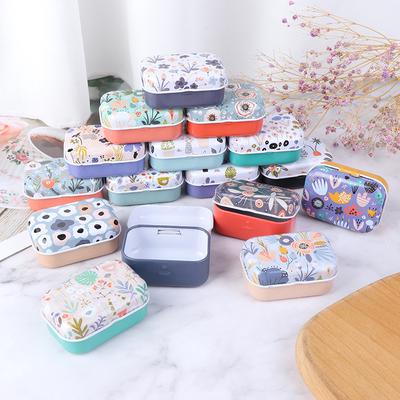 Mini Flower Tin Trinket Coin Box Jewelry Storage Case Tinplate Small Floral