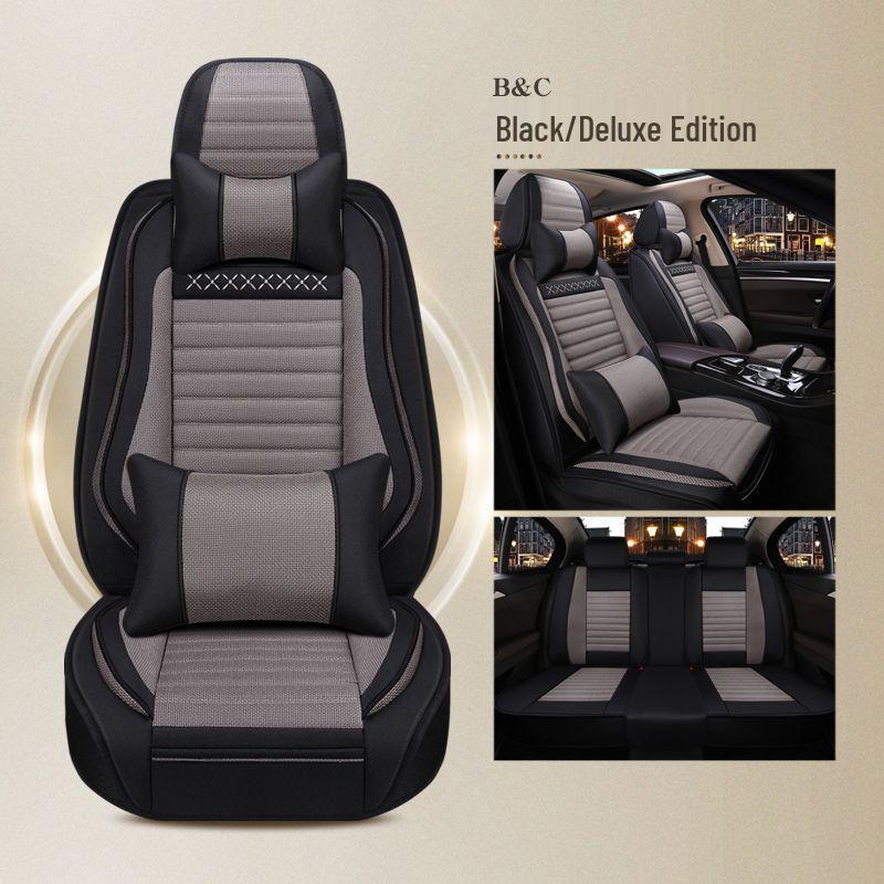 Universal Cotton Linen Car Seat Cover - Four Seasons Enveloping Fabric Cushion