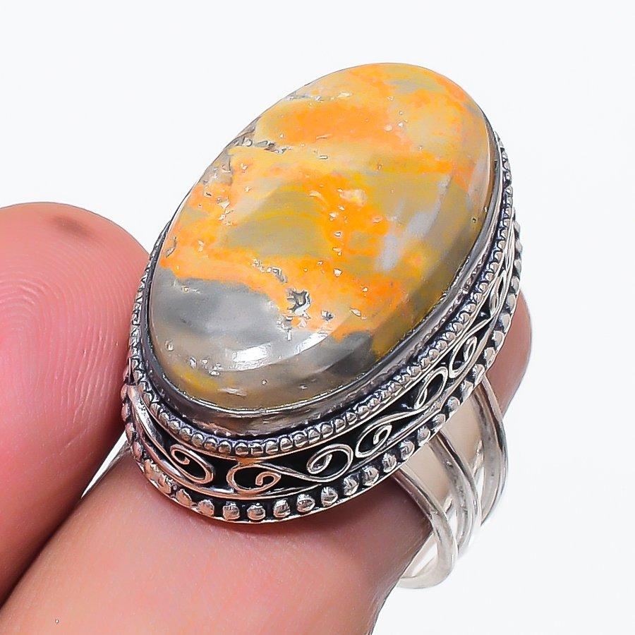 Natural Bumble Bee Jasper Gemstone 925 Sterling Silver Jewelry Ring Size 8 J8c19