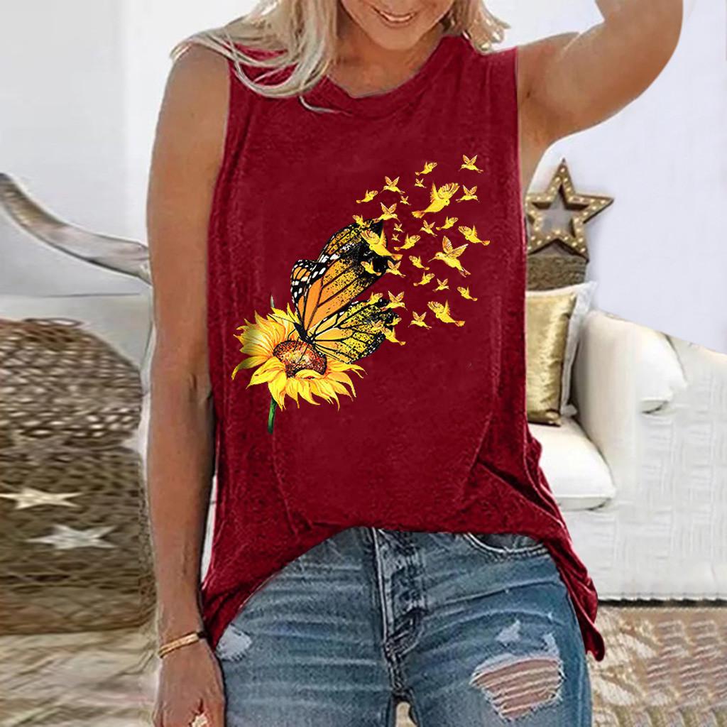 Women Summer Printing Sleeveless Shirt Casual Tank Tunic Tops Blouse