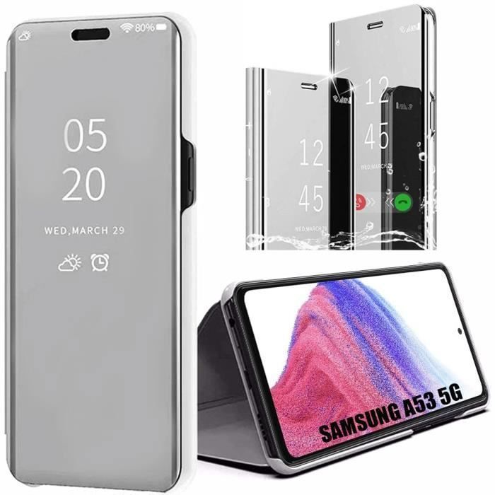 Coque de protection - BOOLING - Samsung Galaxy A53 5G - Argenté - Placage miroir - Support intégré