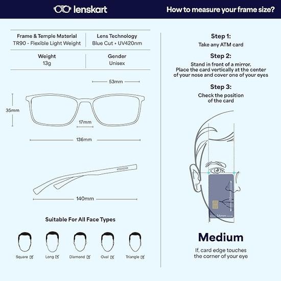 LENSKART BLU | Zero Power Blue Cut Computer Glasses  | 100% UV Protected | Full Rim Rectangular | For Men & Women | Medium | LB E13527