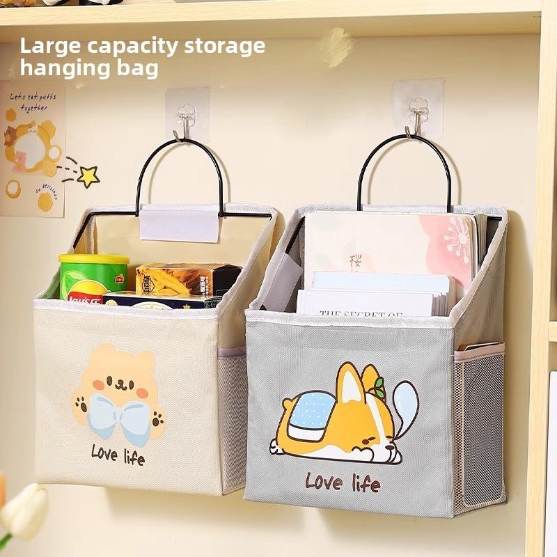 Dorm Room Cotton Fabric Wall Hanging Storage Bag With Multipurpose Pouch For Bedroom Organization