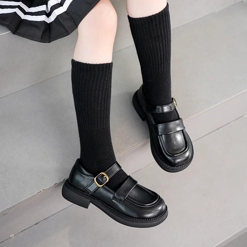 Youth Style Shoes Girls Black Leatherette Flat Shoes Fall Casual Wear Soft Sole Princess Style Slip-On Kids