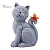 Decorative Sculpture for Balcony Solar Cat Garden Statue, Cute with Butterfly Light, Unique Housewarming Gift Waterproof Resin Animal Statue