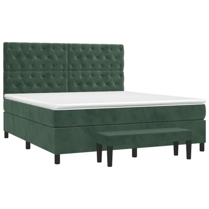 3138034 vidaXL Lit à sommier tapissier et matelas Vert foncé 160x200cm Velours