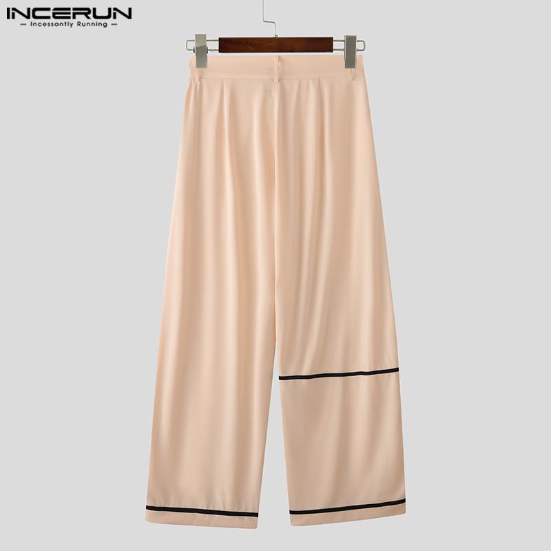 INCERUN Men Zipper Waist Stitching Casual Long Trousers Wide Legs Pants