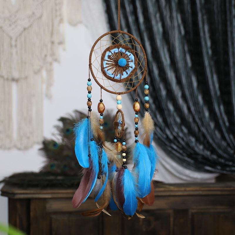 Cattura Sogni Piuma Blu Bohemien Campanelli a Vento Creativi Grande Appeso a Parete Decorazioni per la Casa Regali per Ragazze Ornamenti Fatti a Mano