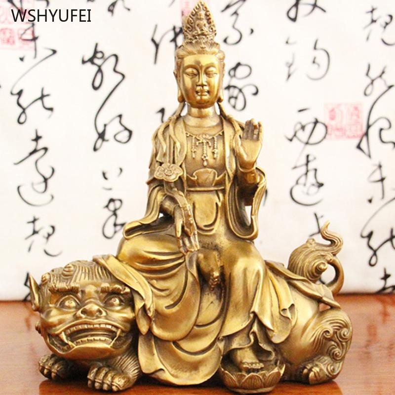 20X11X22CM Pure Brass Manjusri Buddha Statue Buddhist Utensils Living Room Desktop Home Furnishings Sculpture Feng Shui Decor
