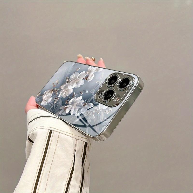 Stylish White Floral Glass Phone Case For Samsung Galaxy S26 S25 Edge S24 S23 FE S22 Ultra S20 S21 5G cover Anti-drop protection