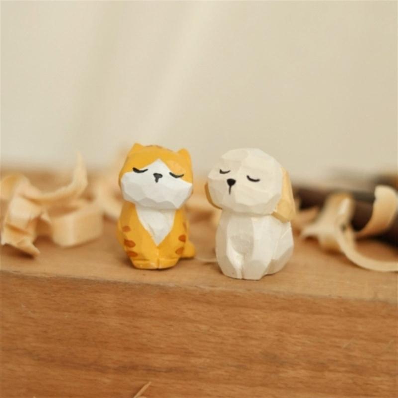 Hand Carved Cats/Dog/Sheep/Bunnies Figurines Table Decoration for Living Room,Bathroom Wooden Animal Statue Home Decors
