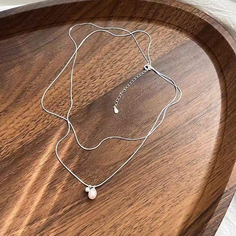 Elegant Double-Layer Pearl Necklace in Silver Plate - High-End Clavicle Chain Birthday Gift