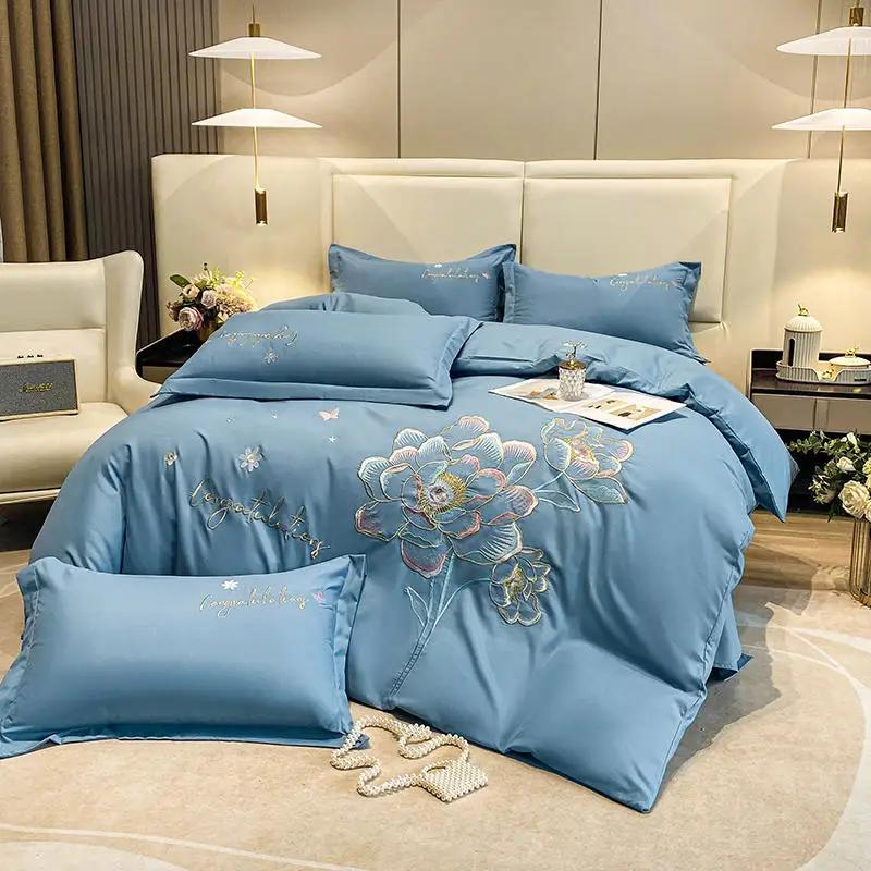 New Class a High Precision Cotton Brushed Embroidery Four-Piece Set Pure Cotton Bed Sheet Duvet Cover