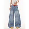 College style American retro cartoon jeans men and women loose couple straight washed wide-leg casual pants men